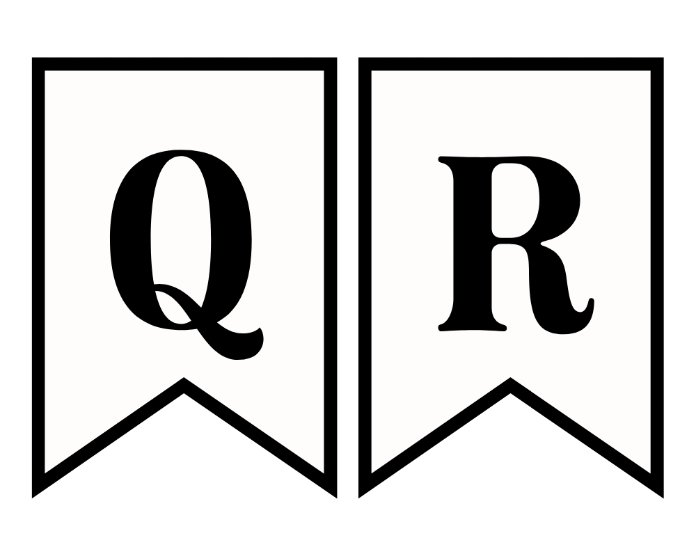 Free Printable Black And White Banner Letter Q R