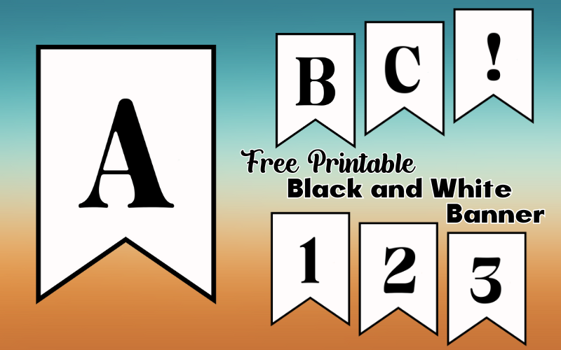 Free Printable Black and White Banner Letters of A-Z and numbers 0-9 and special characters