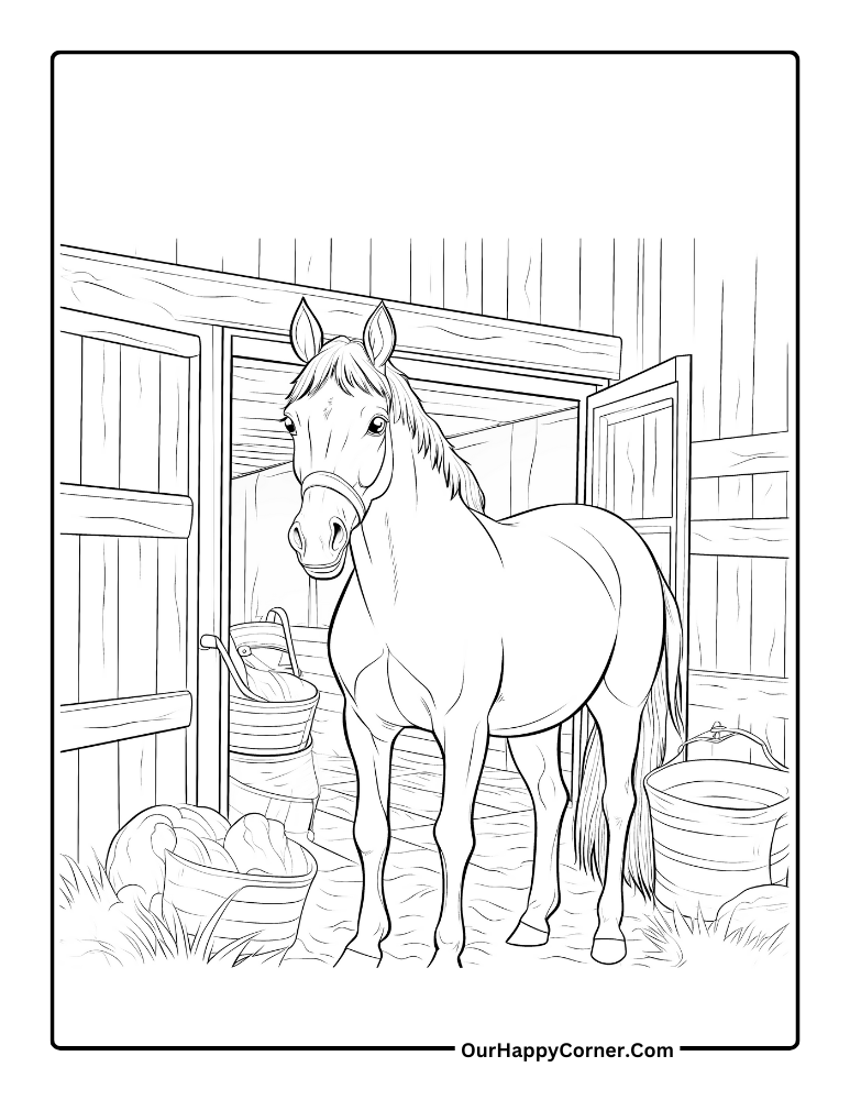 A horse in stable coloring page