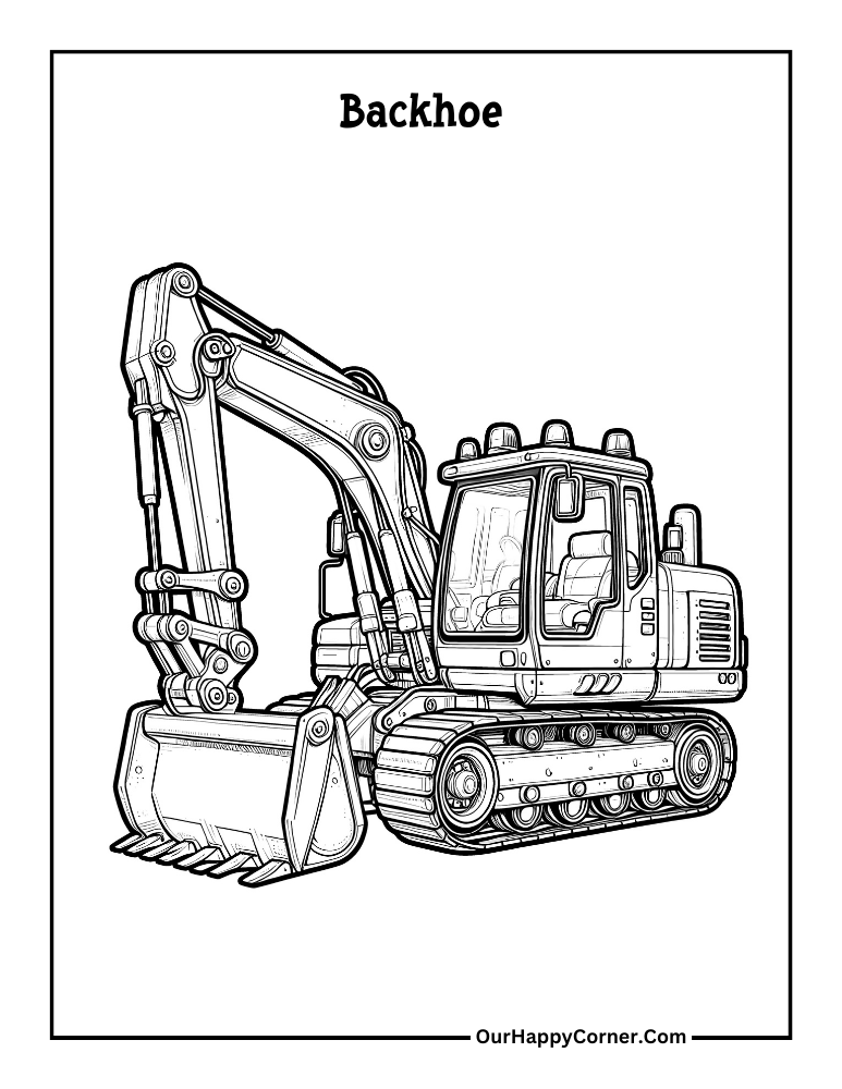 Backhoe construction vehicle coloring page