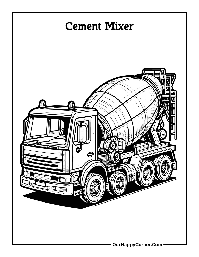 Cement Mixer construction vehicle coloring page