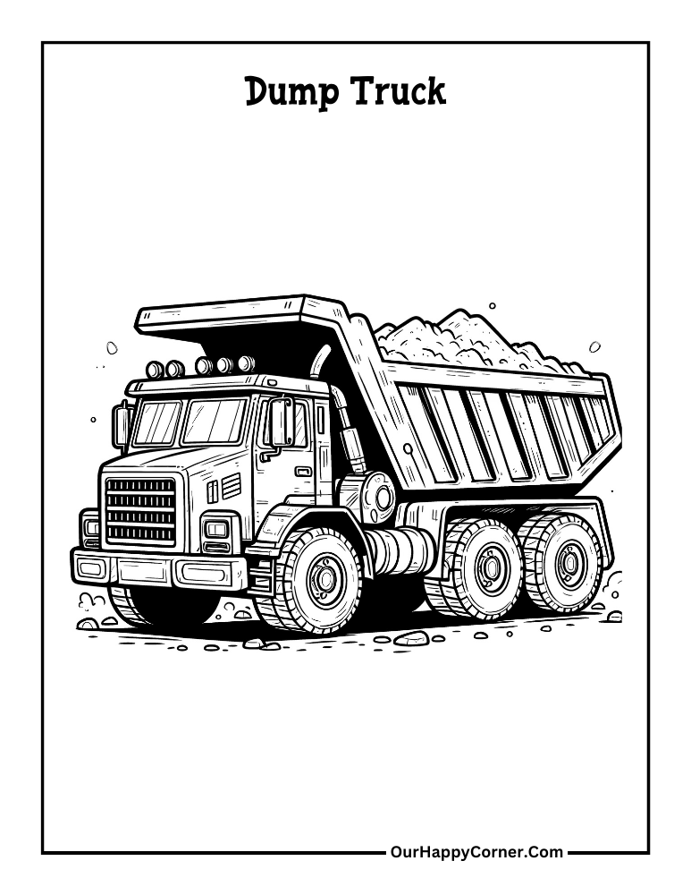 Dump Truck construction vehicle coloring page