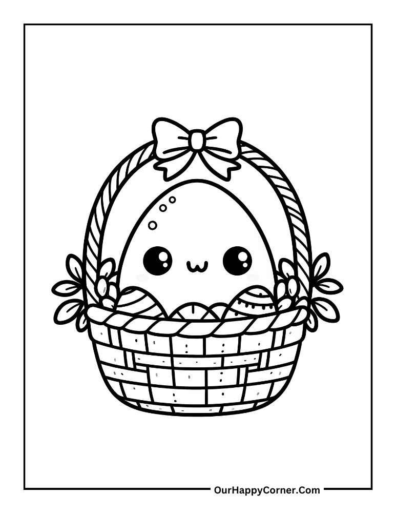 Cute Egg in Basket Coloring Page