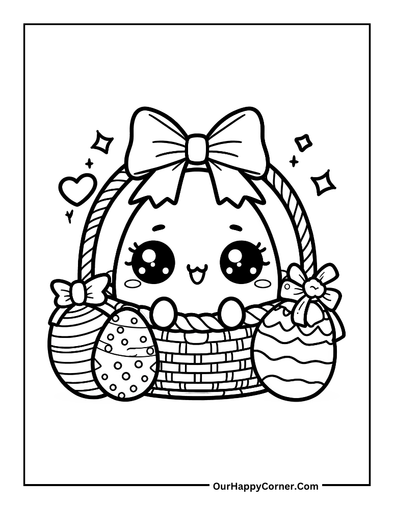 Easter Egg in Basket Coloring Page