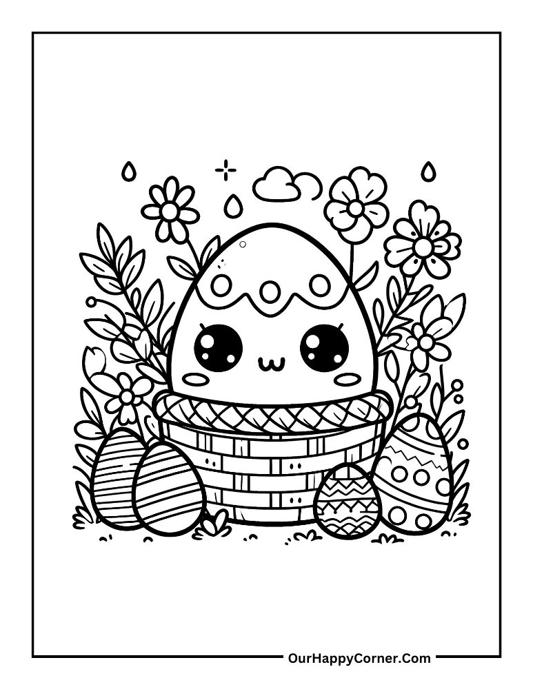 Easter Eggs Encircled By Flowers Coloring Page