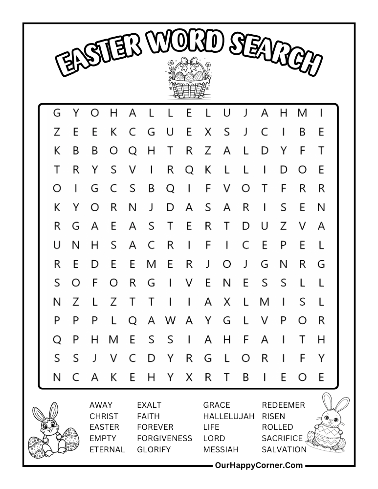 Religious word search puzzle of Easter