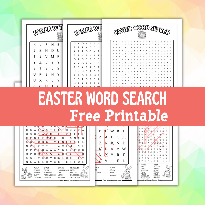 Easter Word Search Free Printable of Easy Medium and Hard Difficulty Levels
