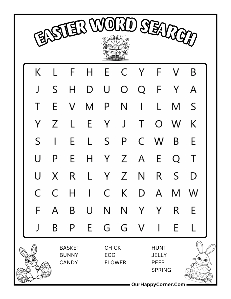 Easter Word Search Printable of easy words for kids