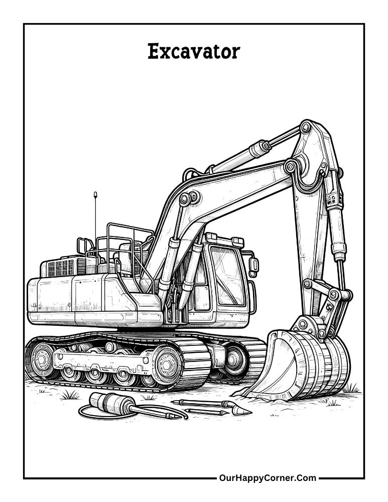 Excavator Coloring Page