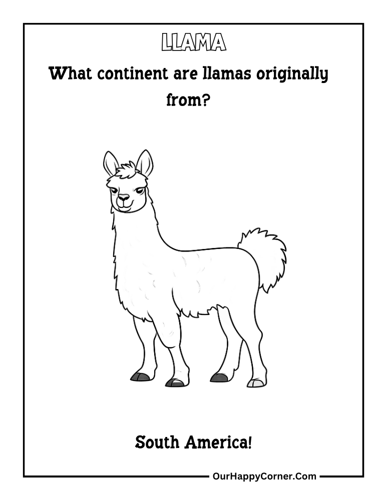 Llama Farm Animal Coloring Page