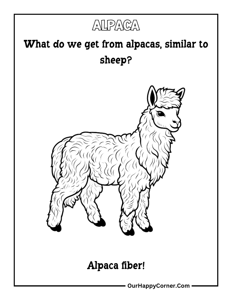 Alpaca Farm Animal Coloring Page