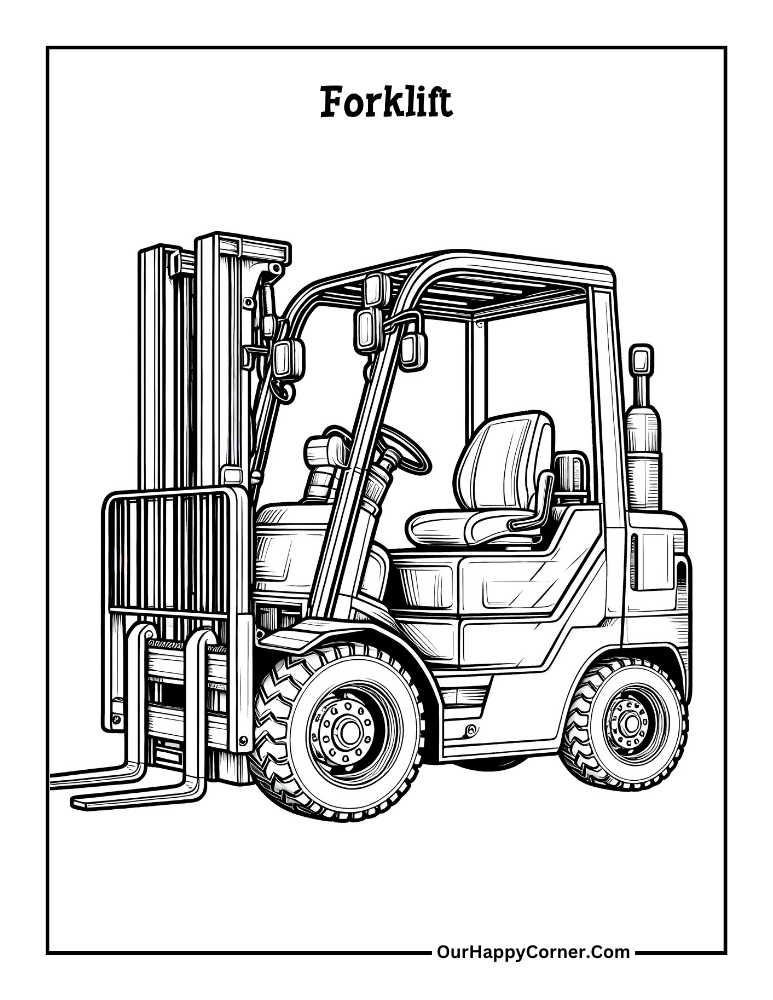 Forklift construction vehicle coloring page
