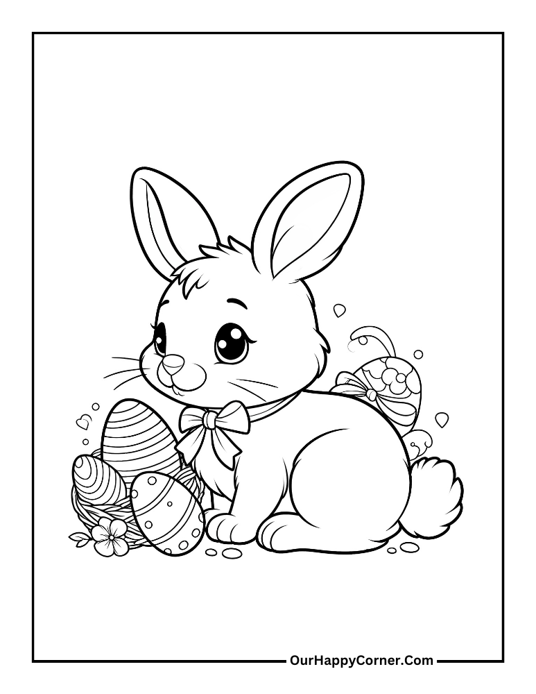 Free Printable Easter Bunny Coloring Looking at Eggs