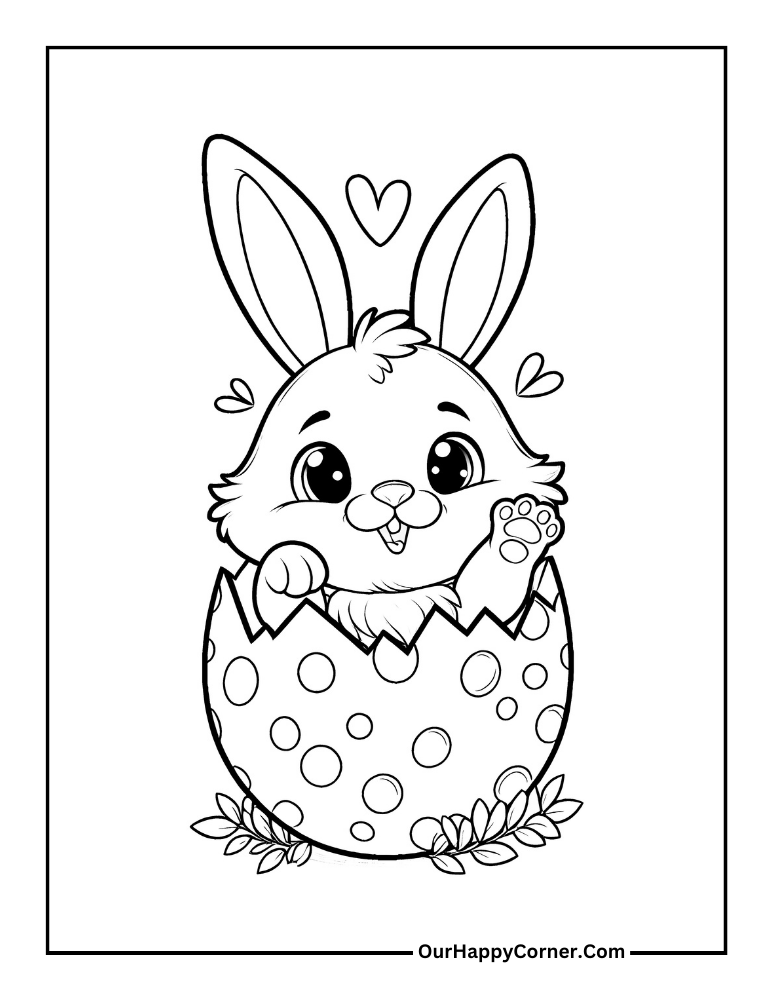 Easter Bunny Popping Out of Egg Coloring Page