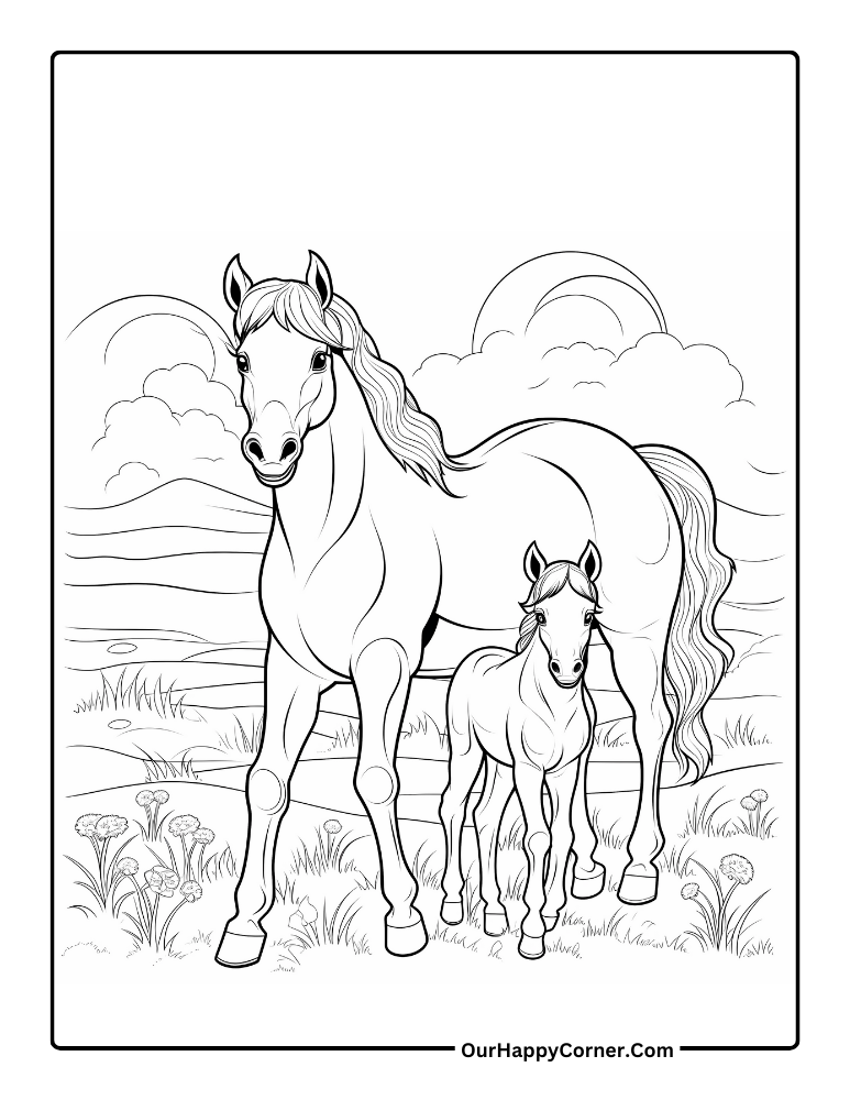 A Horse and Foal coloring page