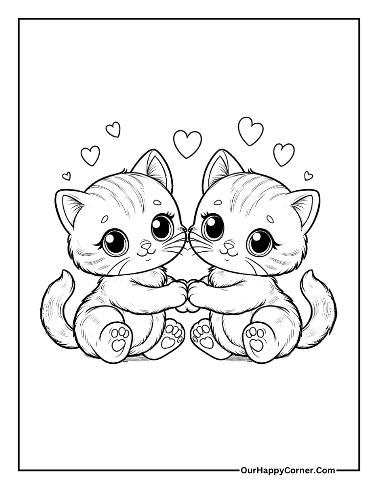 Valentine's Day Coloring Page Kittens In Love