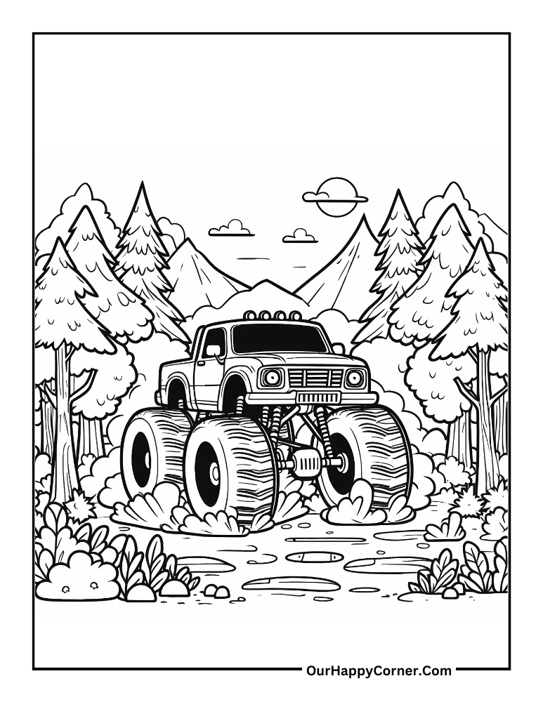 Monster Truck passing through a forest