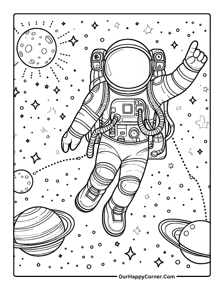 Astranaut floating in Space coloring page