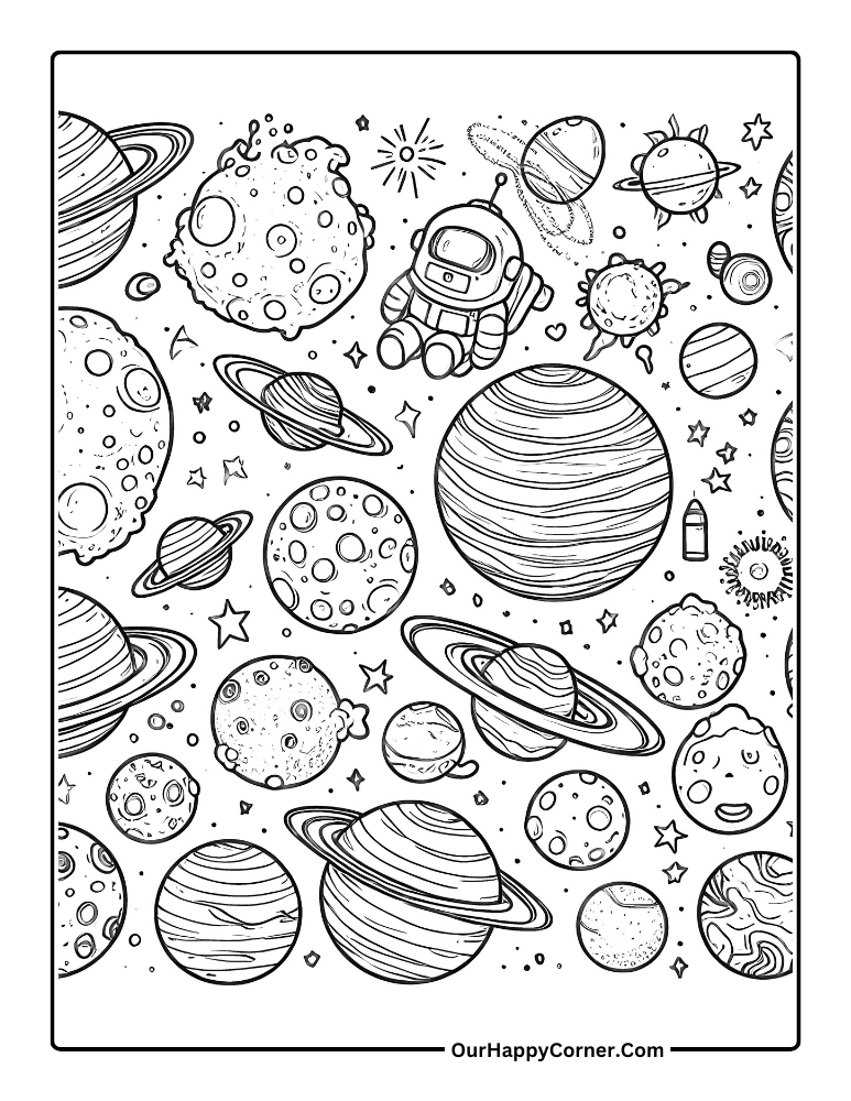 Planets coloring page