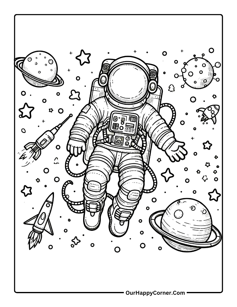 Astranaut around planets in space