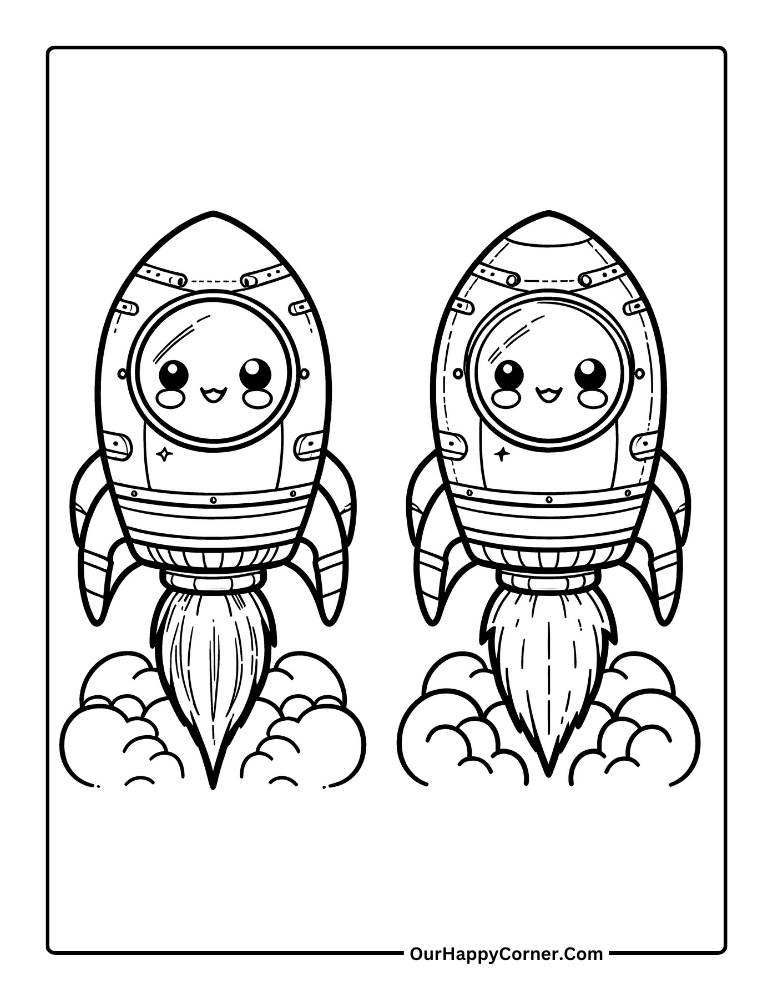 Rocket taking off coloring page