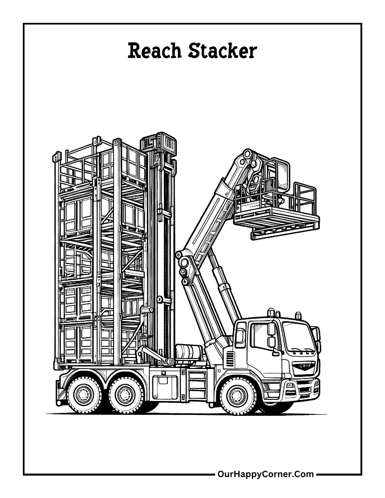 Reach Stacker construction vehicle coloring page