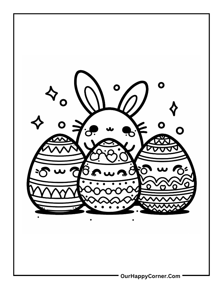 Striped Easter Eggs with Bunny Coloring Page
