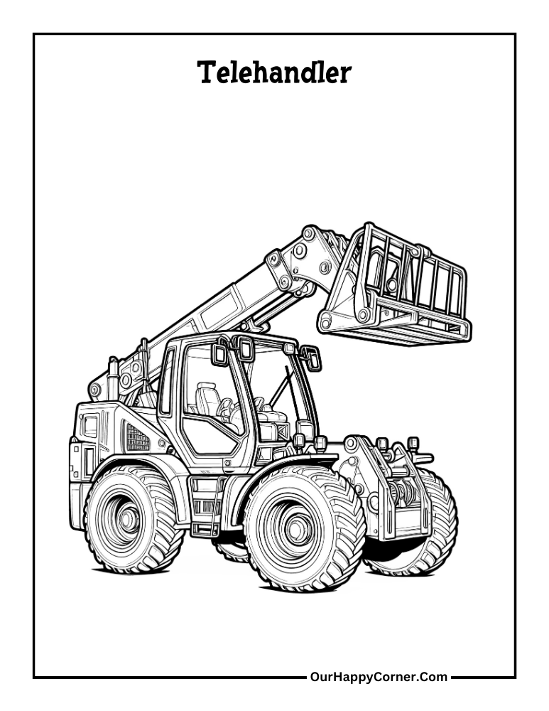 Telehandler Construction  Vehicle Coloring Page