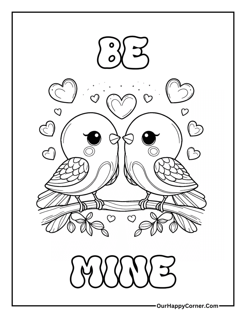 Valentine's Day Coloring Pages Be Mine Birds