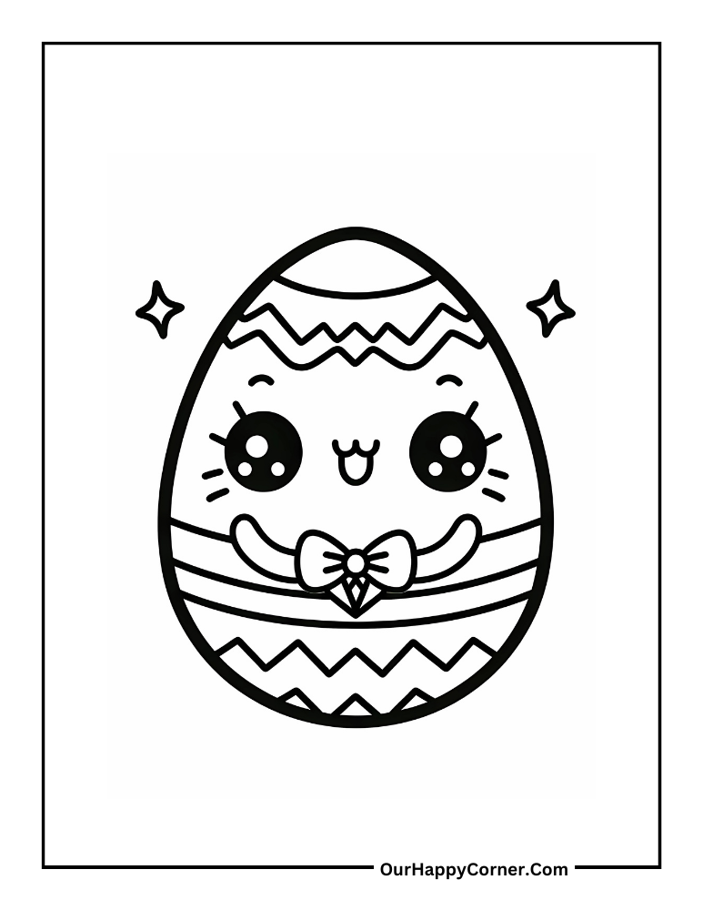 Easter egg coloring page with bow tie