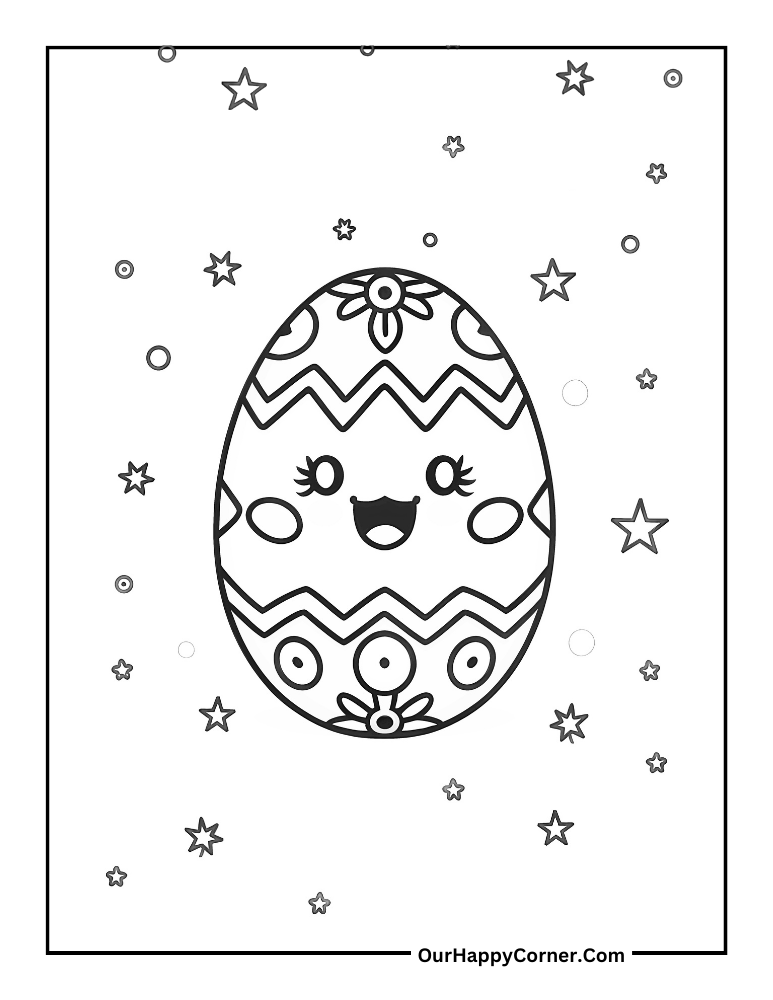 Egg coloring page of happy face and smiles