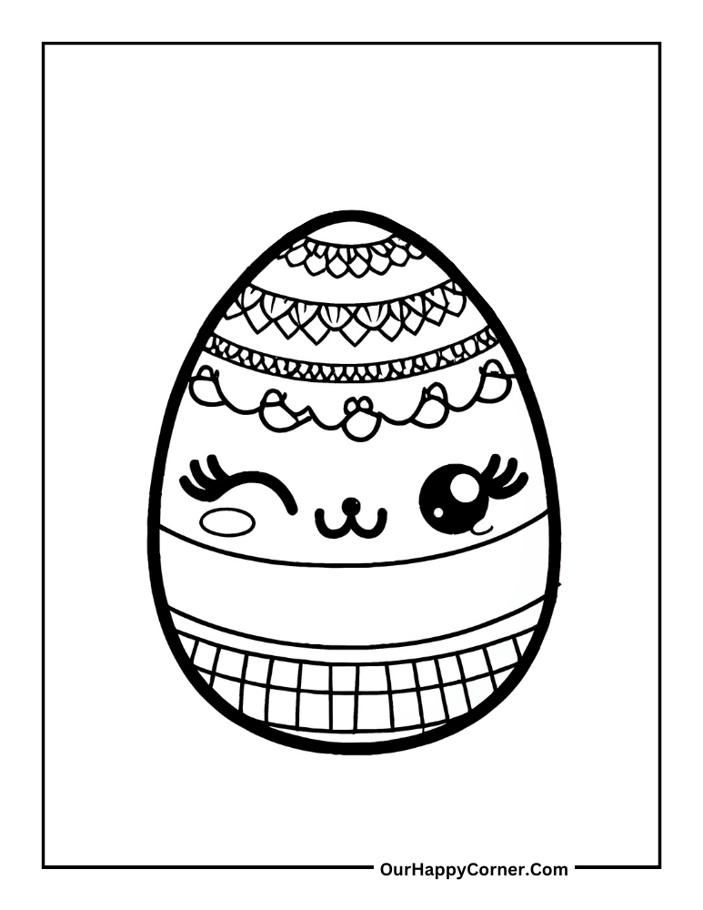 Kawaii Easter Egg Coloring Page
