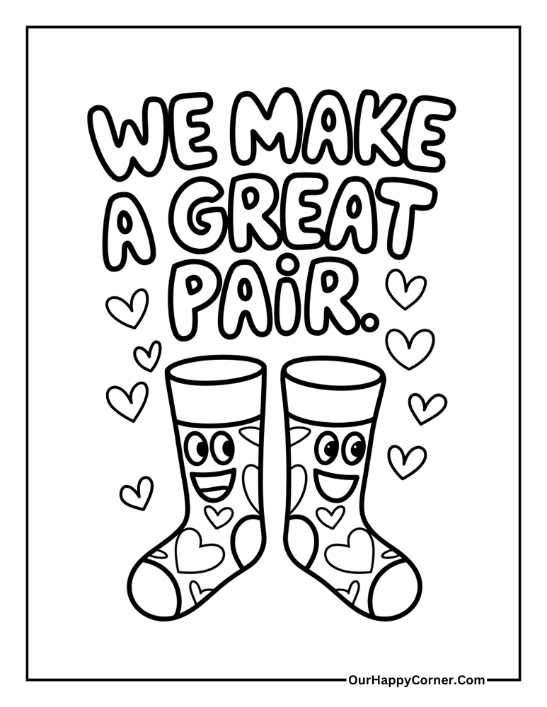 Two socks with hearts Valentine's day coloring pages