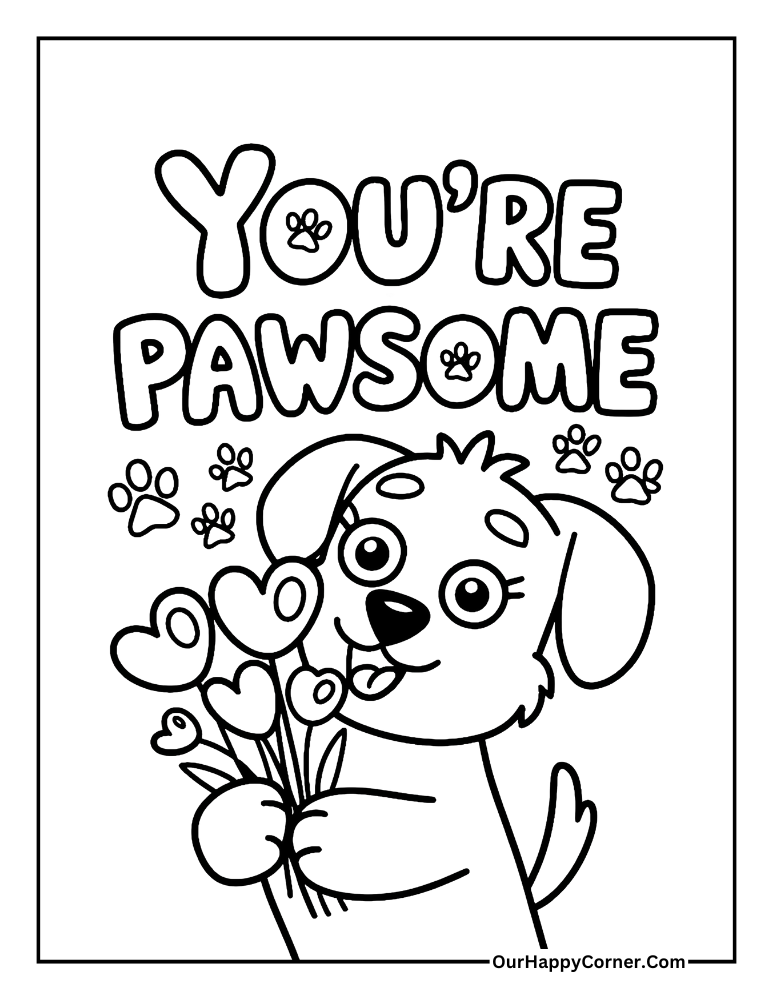 ute puppy holding flowers and text 'You're Pawsome.