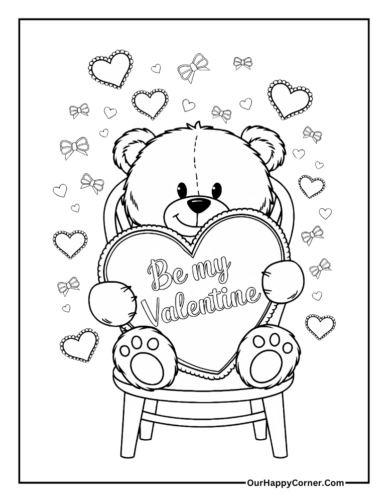 Teddy bear with a heart and text 'Be My Valentine