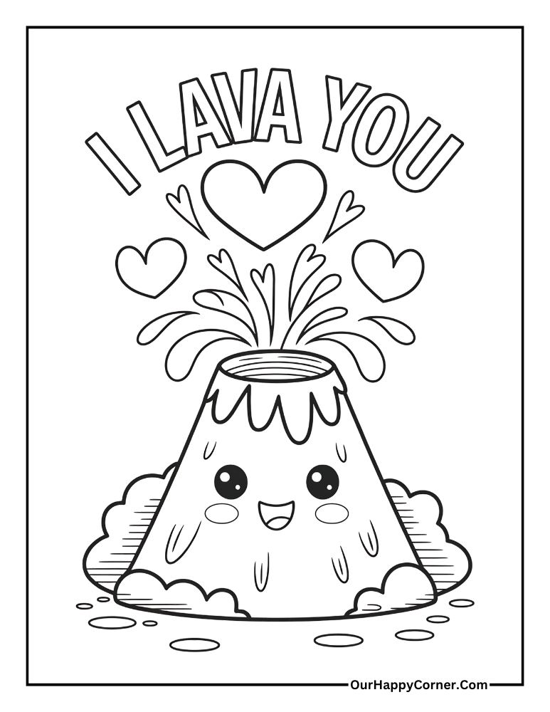 Volcano with hearts and text 'I Lava You