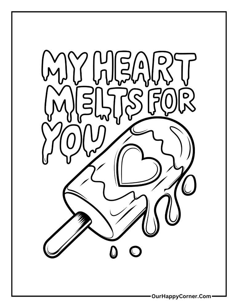 Melting popsicle with a heart and text 'My Heart Melts for You