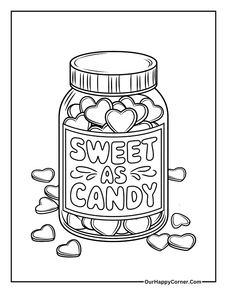 Candy jar with hearts and text 'Sweet as Candy.