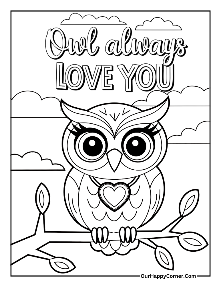 Owl with a heart pendant and text 'Owl Always Love You.