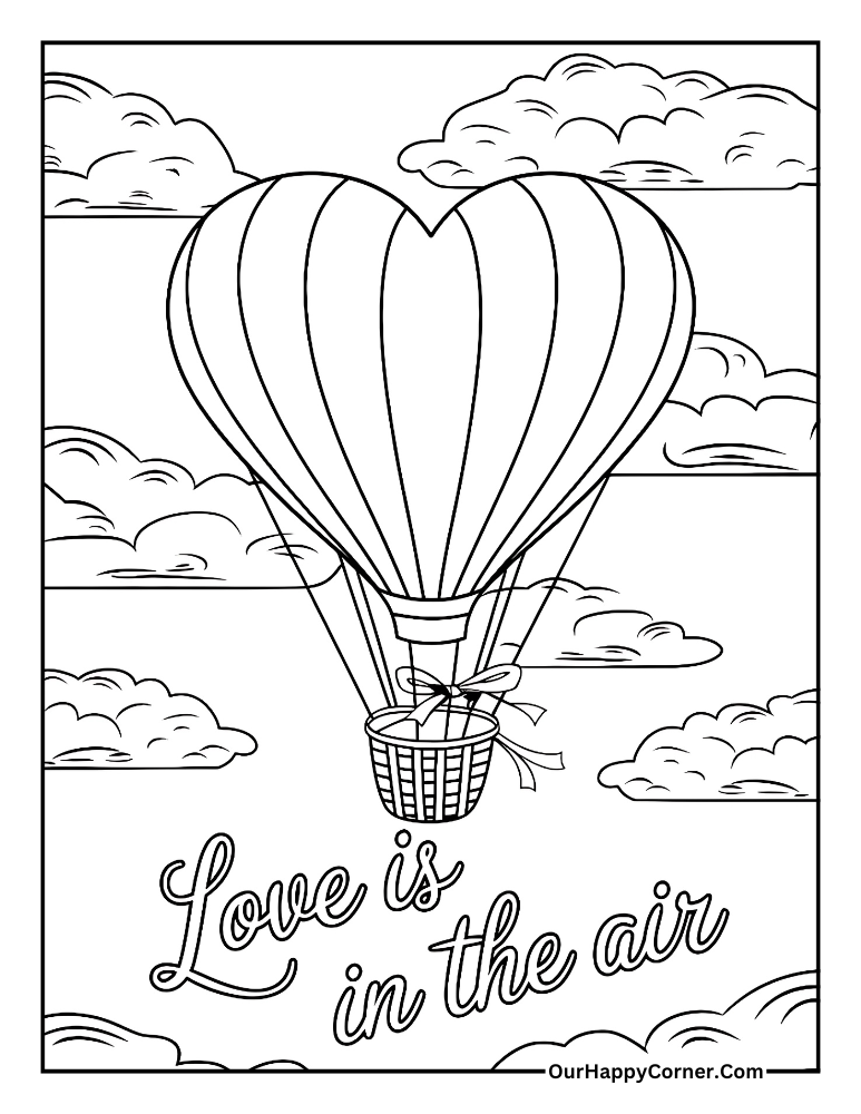 Hot air balloon with text 'Love is in the Air.