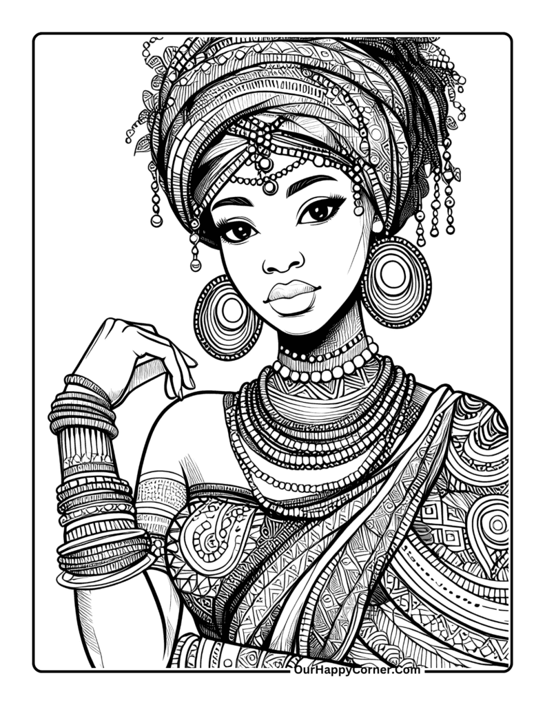 Black Women Coloring Pages of Traditional Woman