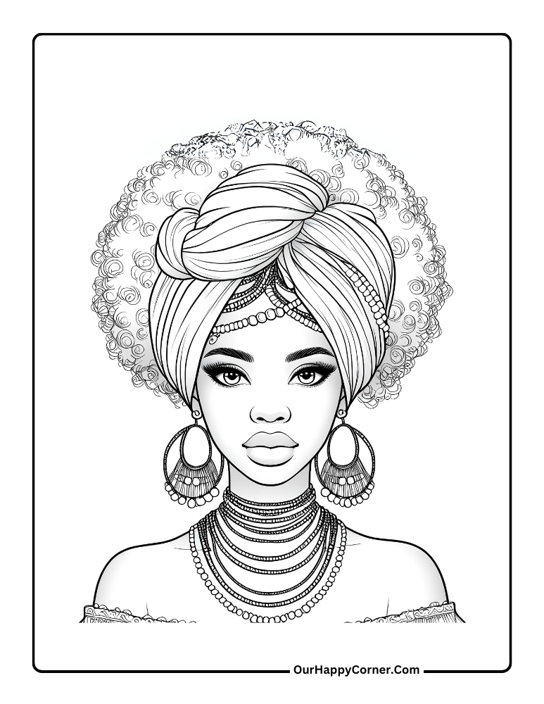 Black Girl Coloring Pages of Woman with Head Wrap