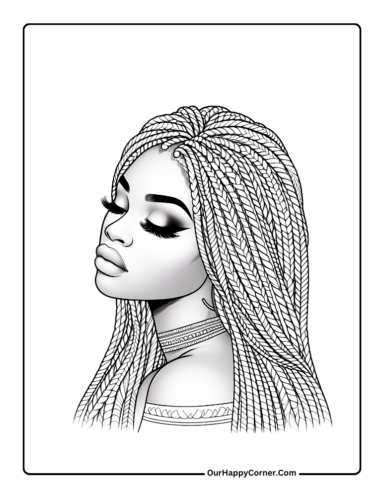 Beautiful Black Girl with Braids Posing Coloring Page