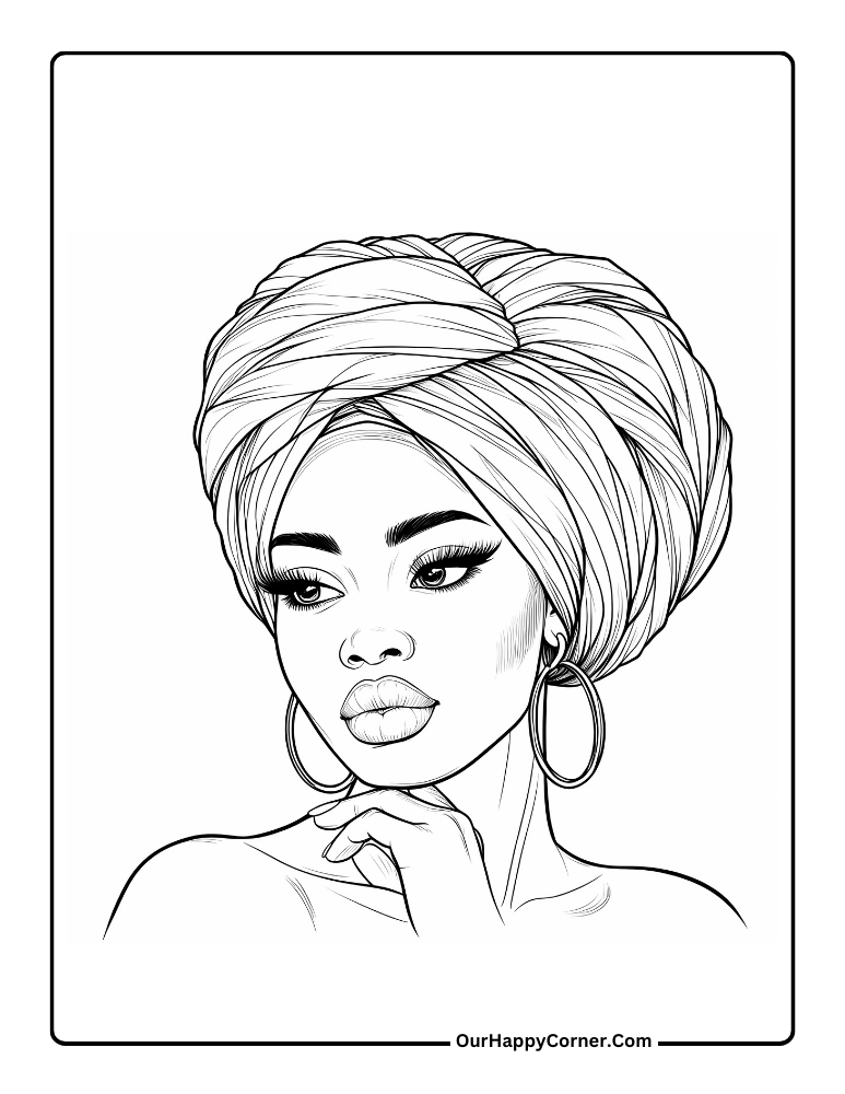 African Woman with a Head Wrap Coloring Page