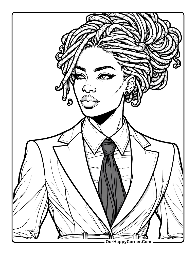 Black Girl Coloring Pages of Girl Wearing Suit