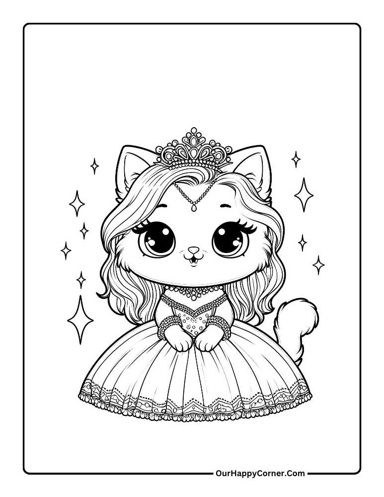 Free Printable Cat Coloring Pages of A Cute Princess