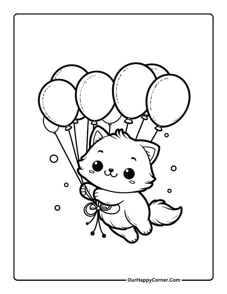 Cat holding balloons floating in the air