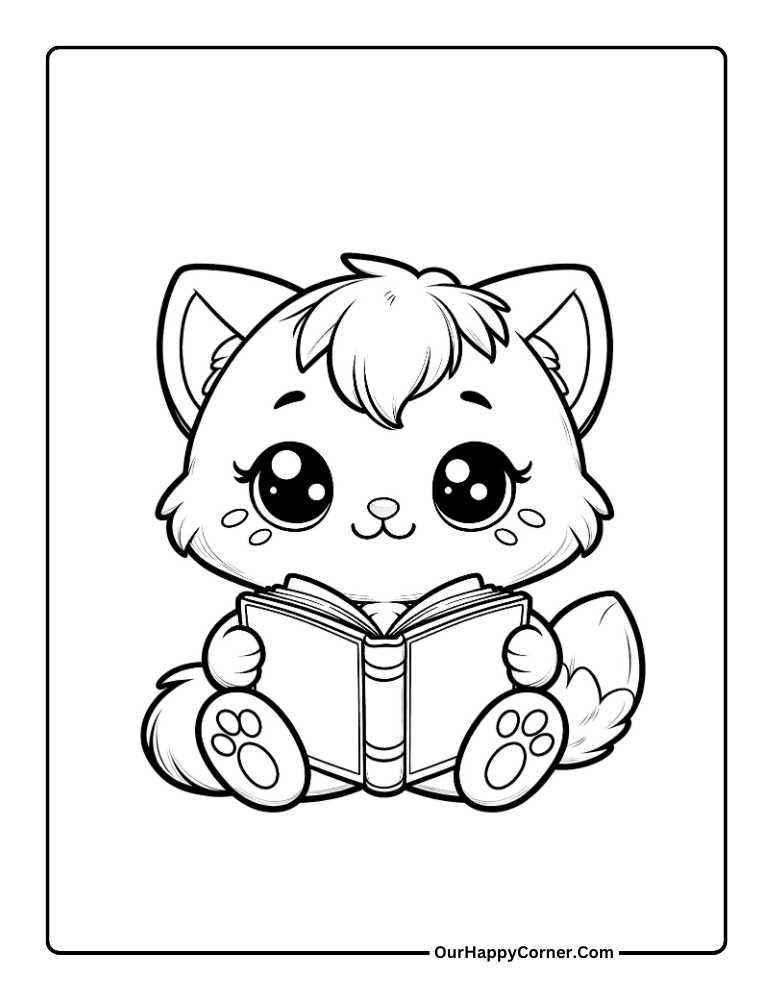 Free Printable Cat Coloring Pages pf Cat Reading a Book
