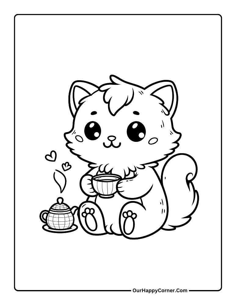 Cute cat drinking a cup of tea