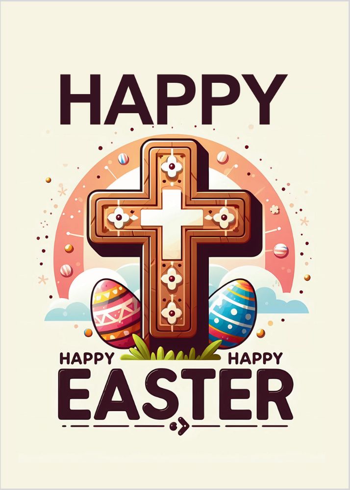 Free Printable Easter Card with Cross and Happy Easter Text